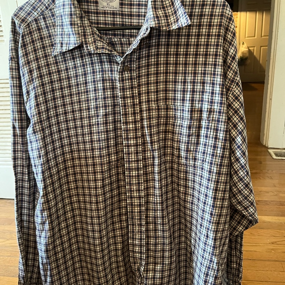 Brooks Brothers Plaid Button-Up Shirt Blue White Red Cotton Long Sleeve Men XL